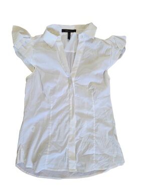 BCBGMaxAzria White Ruffle Sleeve Button-Down Blouse